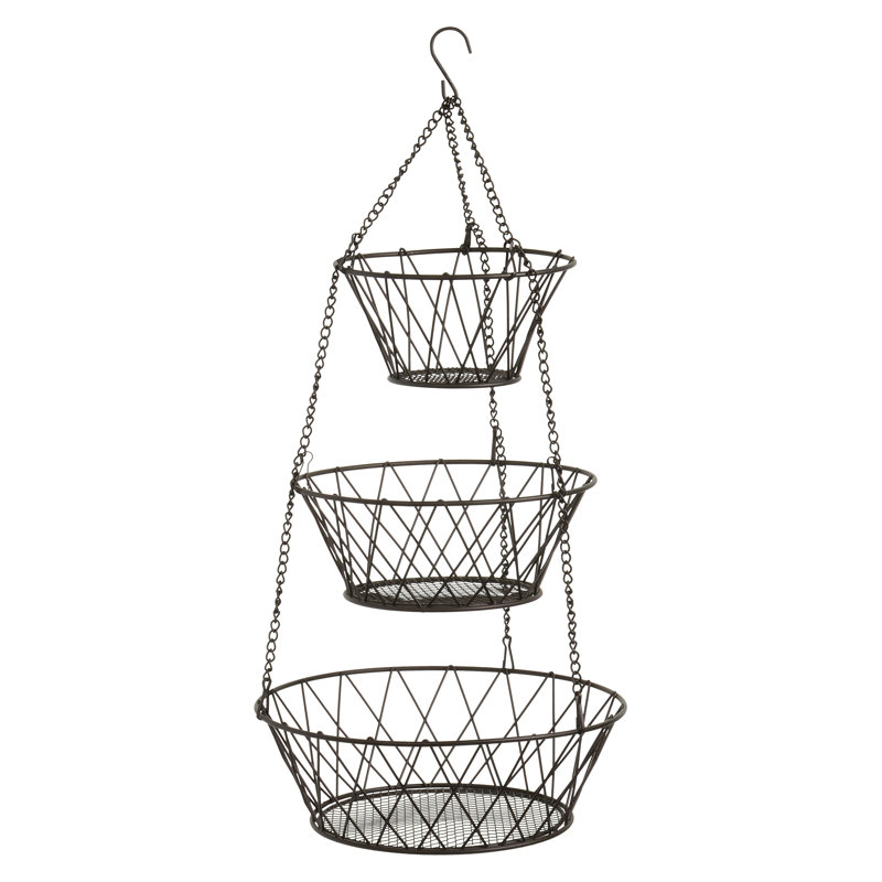 Panier à fruits de cuisine suspendu à 3 niveaux robuste, Bronze