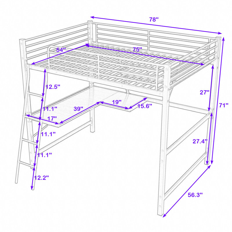 Lit mezzanine double pour enfants Leola, Noir