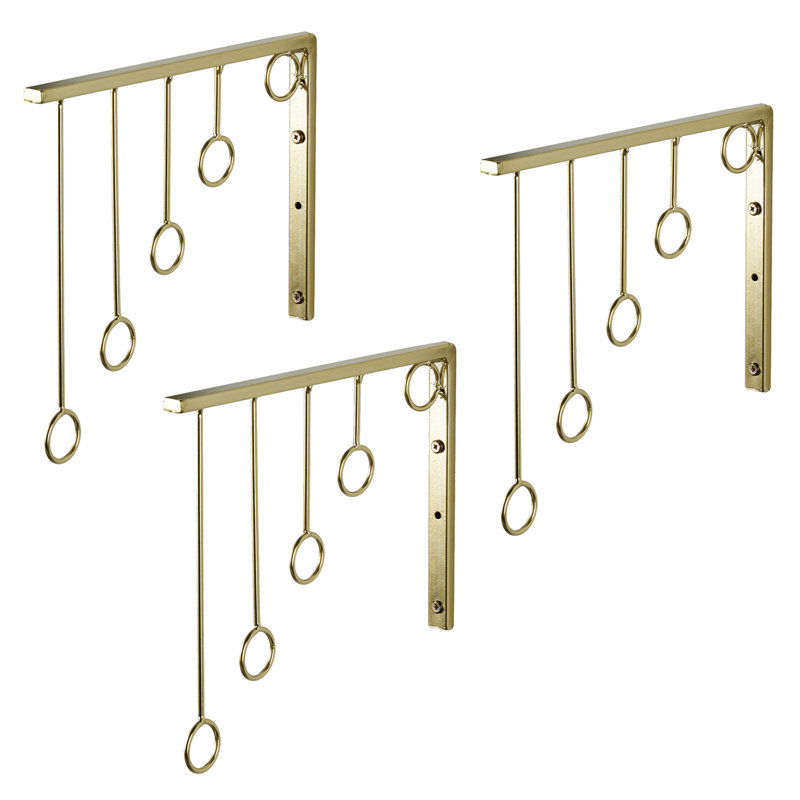 Set of 3 Gold Metal Wall-Mounted Garment Racks – 5 Hanging Rings for Clothes, Coats, and Retail Display (Set of 3)