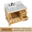 Meuble-lavabo de style campagnard de 91 cm (36 po) avec lavabo, en bois massif, 2 tiroirs, 2 portes à fermeture amortie, étagère de rangement ouverte, comptoir et dosseret en marbre de 2 cm (0,79 po), brun clair-1218096832-1218096834-1218096840