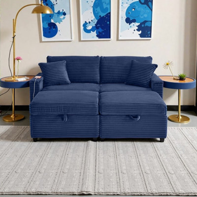 Boneless ??Multifunctional Corduroy Lazy Sofa, Loveseat with 2 Storage Ottoman & Lift-Top Table & USB Charging?