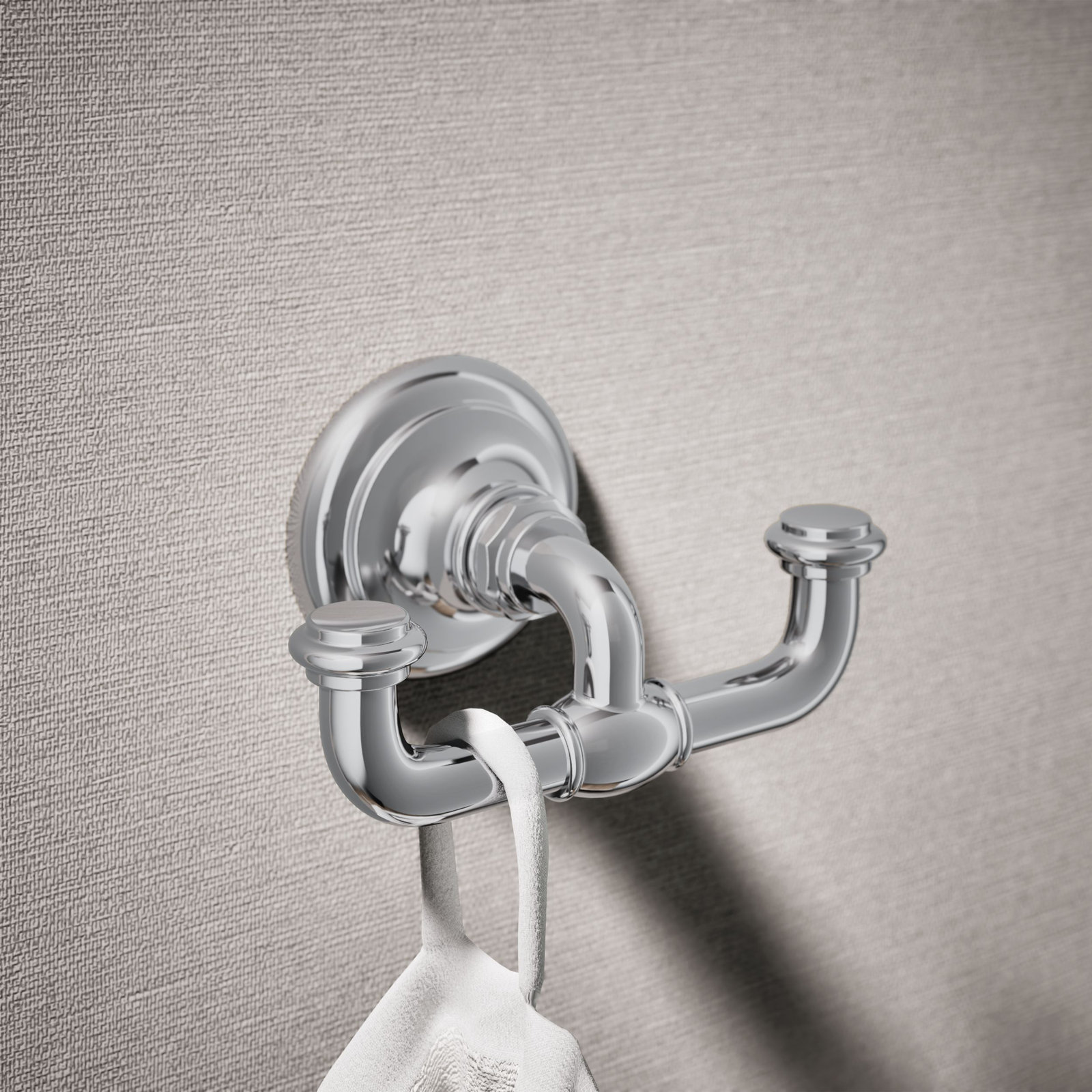 Artifacts Double Wall Mounted Robe Hook, Polished Chrome