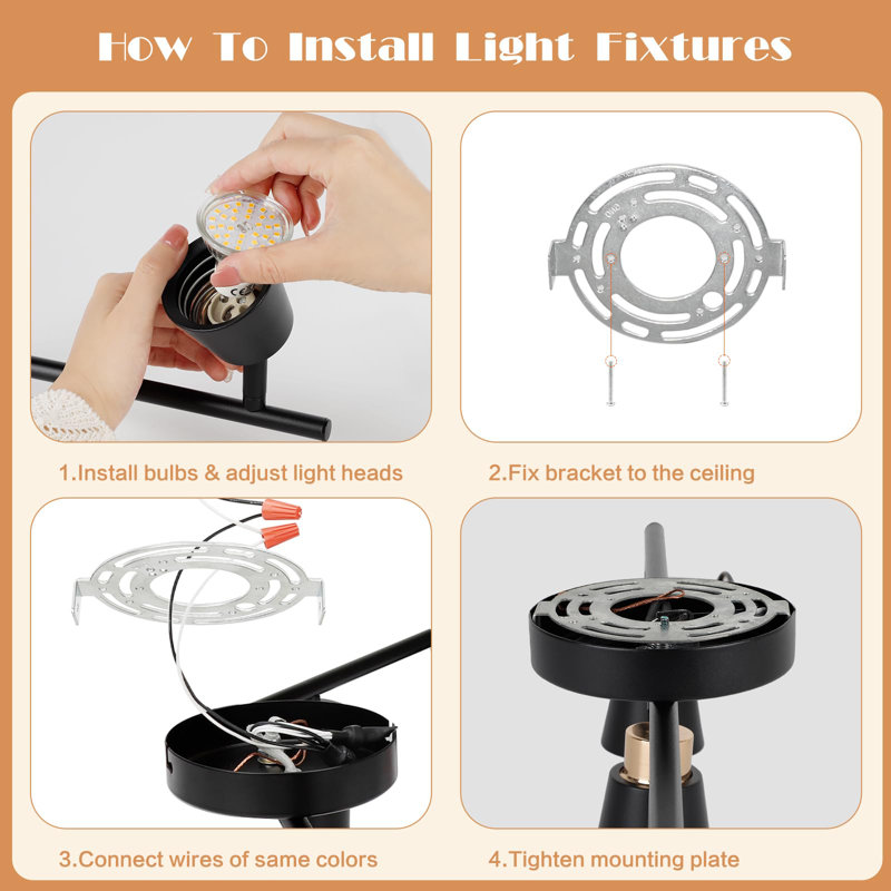 Track Lighting Fixtures Ceiling,4 GU10 Flexible Heads with Dimmable Bulbs