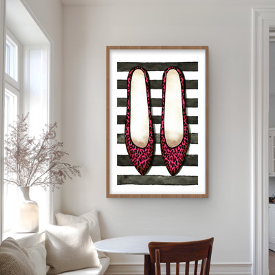 Leopard Pink Shoes - Framed Matted Print for Home Decor