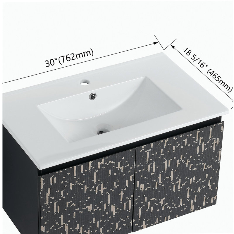 Meuble-lavabo mural flottant 30 po avec lavabo en céramique et porte d'armoire à fermeture en douceur