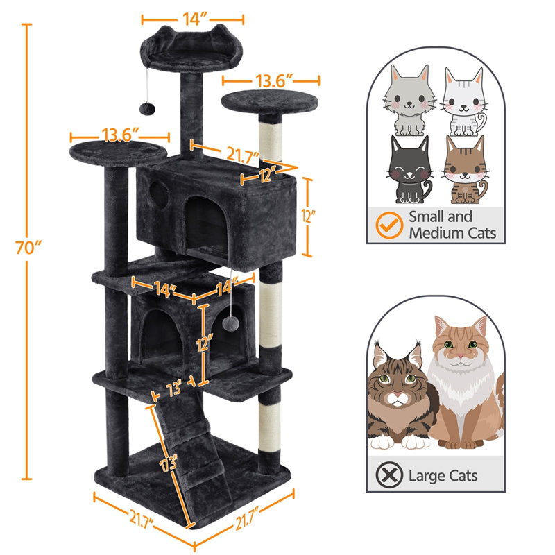 Arbre à chat, chaton, tour avec 2 condos, Noir
