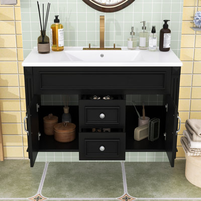 Wall-Mounted Bathroom Vanity with Ceramic Sink, Spacious Storage and Soft-Closing Hinges
