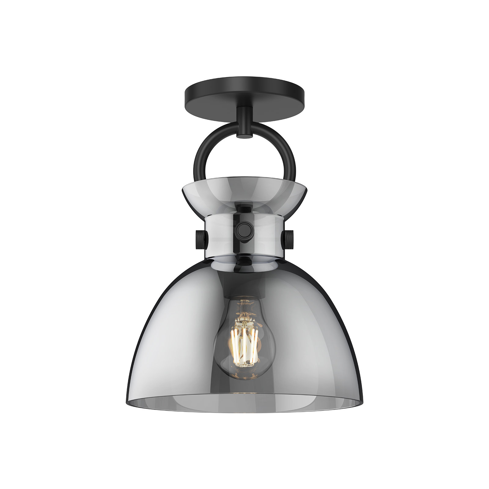 Tinka Single Light Glass Semi Flush Mount, Matte Black, Smoked