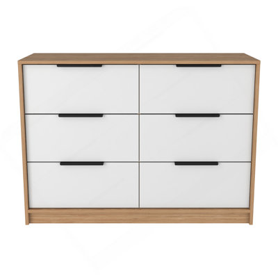 Commode 4 tiroirs Kaia, plateau supérieur - pin / blanc