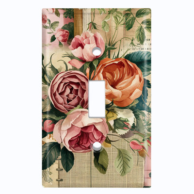 Couvercle de plaque d'interrupteur en métal; Bascule de bouquet de roses rétro taille US 1