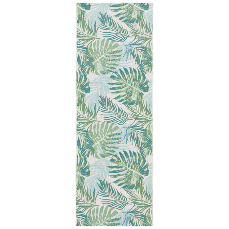 Tapis intérieur / extérieur à motif floral vert / bleu sarcelle Ivanna, Tapis de couloir 2 pi 8 po x 10 pi 5 po
