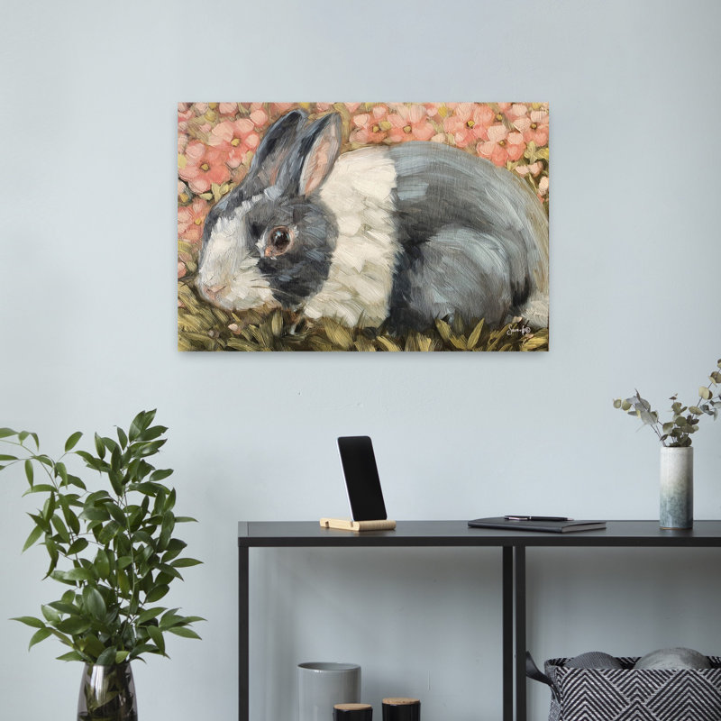 Mignon comme un bouton, lapin contemporain, art floral printanier, H 16 po x l 24 po