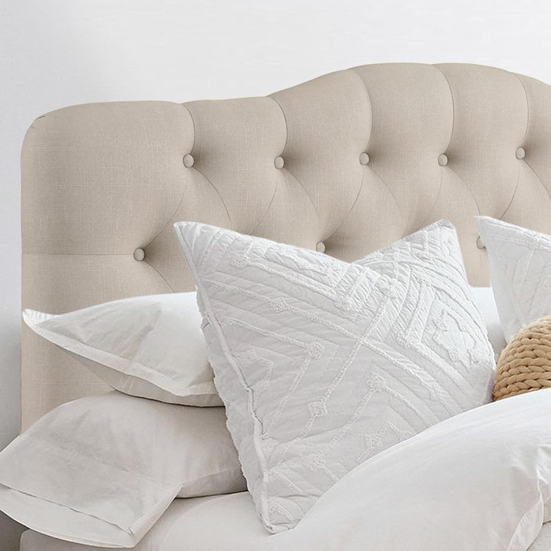 Linen Upholstered Headboard-Modern-Adjustable Height-Button Tufting, Beige, King