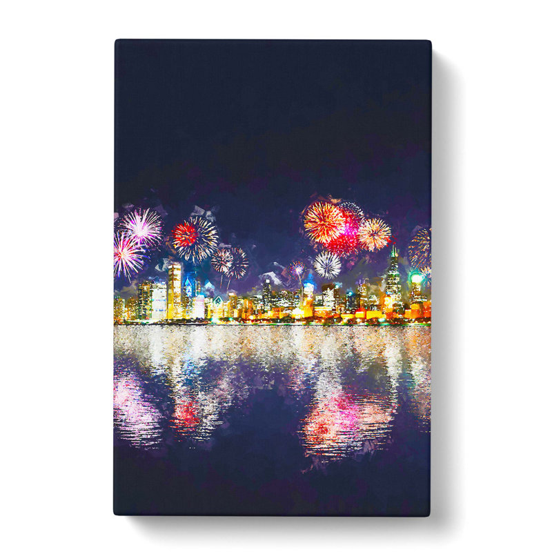 Fireworks Above The Chicago In Abstract - Wrapped Canvas Print, 60cm H x 40cm W x 3cm D