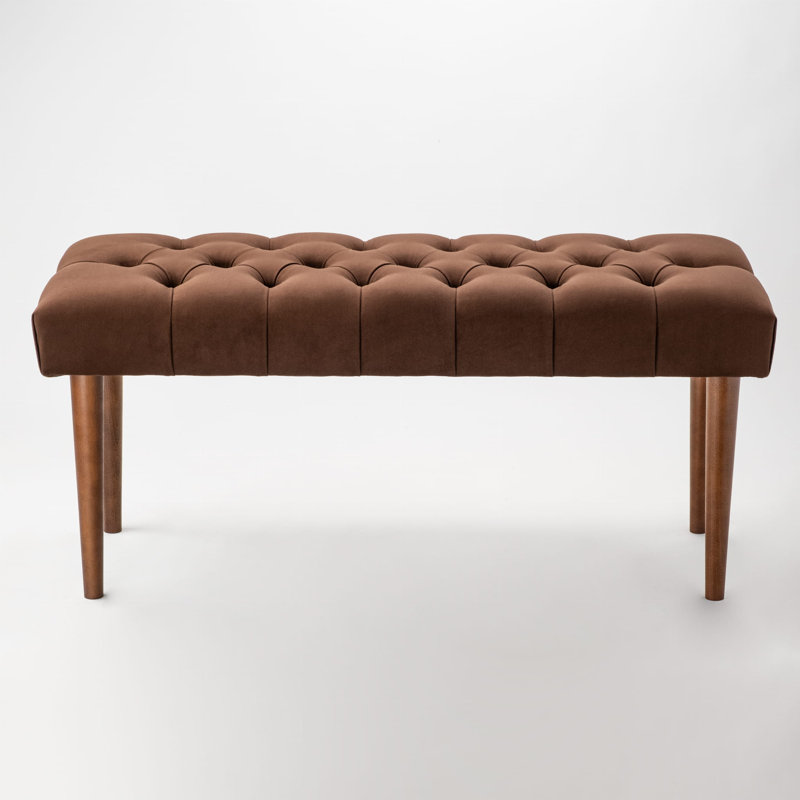 Velvet Upholstered Bench, H45 x W80 x D35cm, Bronze/Walnut
