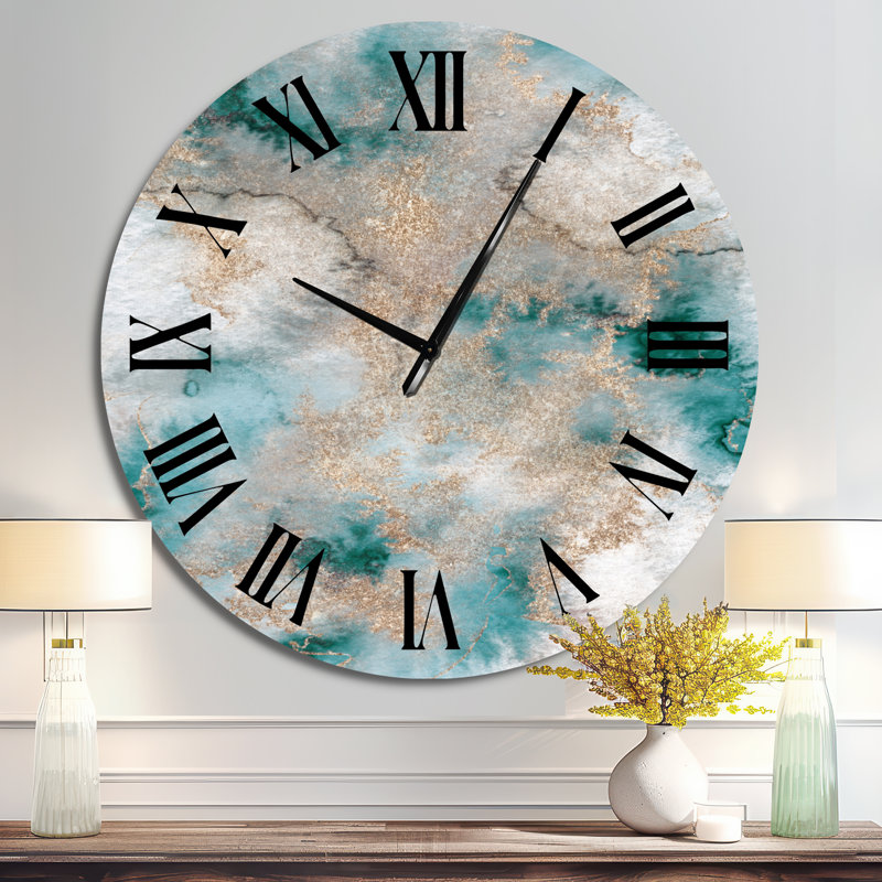 Marble Clouds I - Modern Wall Clock, Small, Turquoise/Black