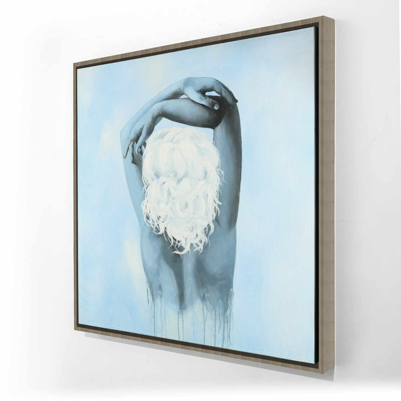 «Sweet Woman», toile encadrée bleue - œuvre d'art pour la chambre à coucher, H 25,25 po x l 25,25 po