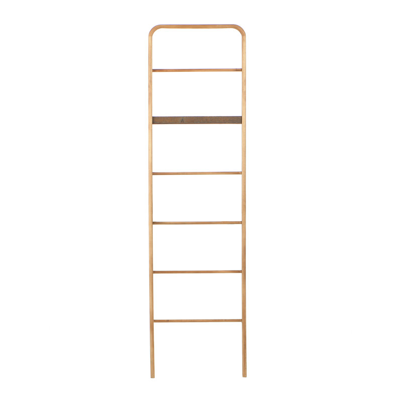 Elegant Dark Wood Ladder Towel Rack, Copper