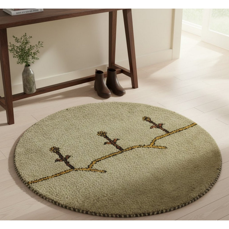 Tapis rond oriental en laine crème indo-gabbe 3X3