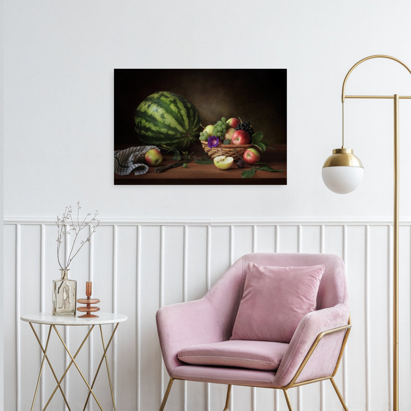 Nature morte de fruits rustique, style classique et contemporain, affiche murale florale et fruitée, H 24 po x l 36 po