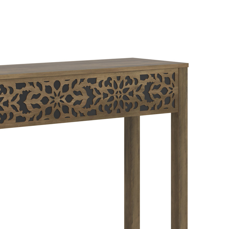 Chul 43.3" Traditional Console Table With Curved Edge Top 43.3" Traditional Console Table With Open Shelf, Knotty Oak