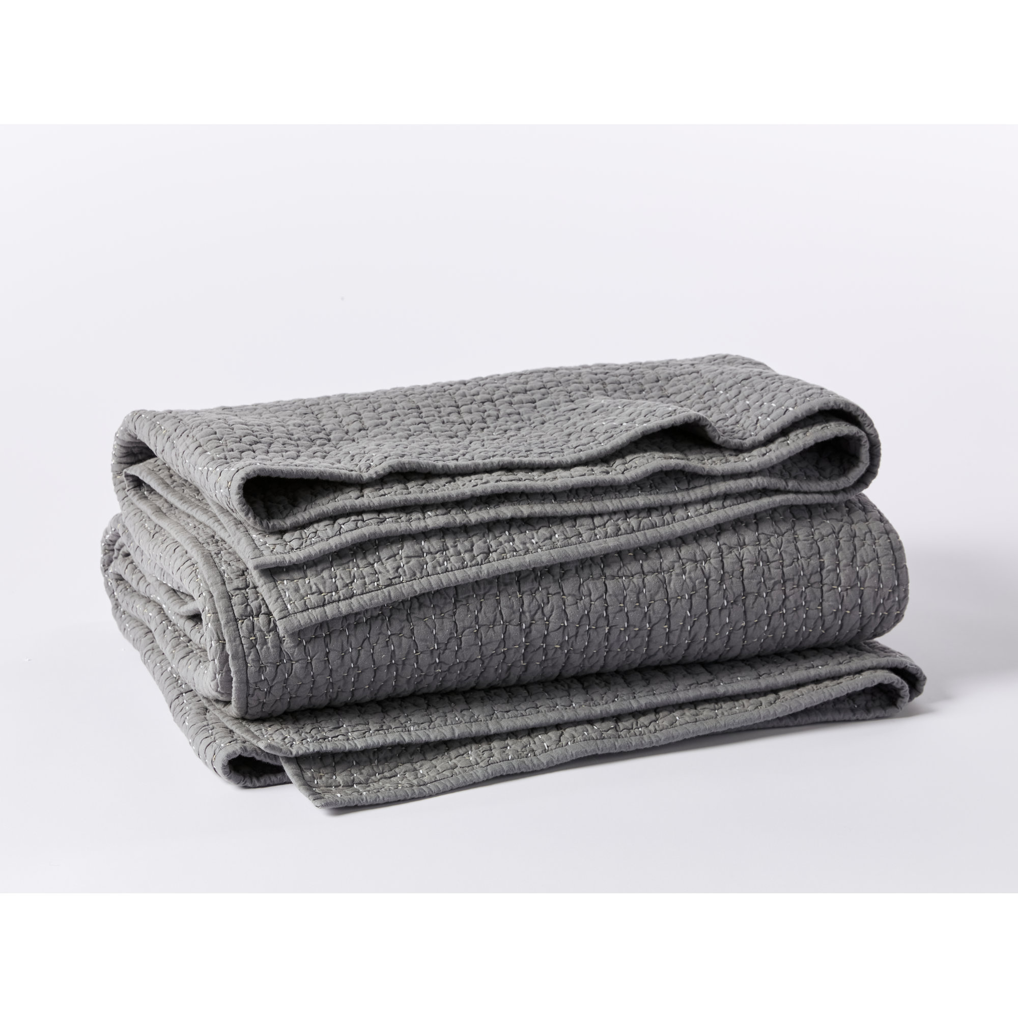 Pebbled Organic Percale Quilt, Slate, King Quilt