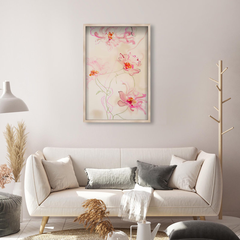 Oliver Gal Pink Flower I Floral & Botanical - Luxury Shadowbox Framed Wall Art, 38" H x 26" W, Cream