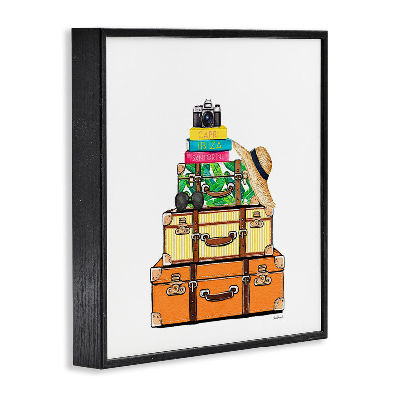 Valises de voyage et estampe numérique encadrée par Amanda Greenwood, Giclée noire de minuit encadrée, H 17 po x l 17 po