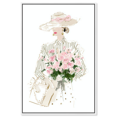 «Lady with Roses», reproduction sur toile encadrée par Art Remedy, cadre blanc, 30 x 45