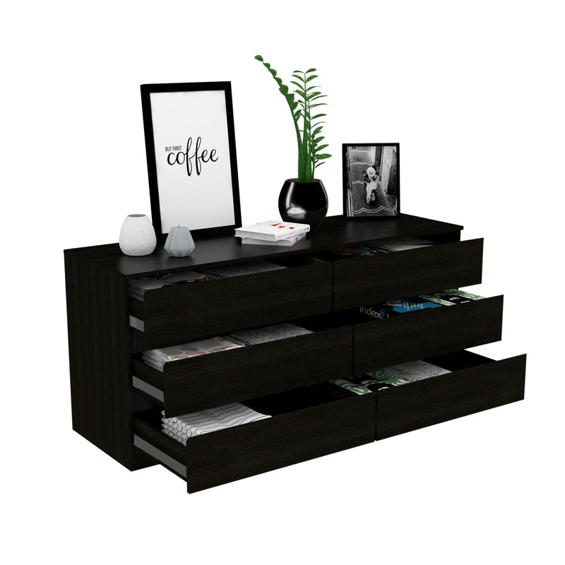 Commode double 6 tiroirs Tronx, chambre, noir