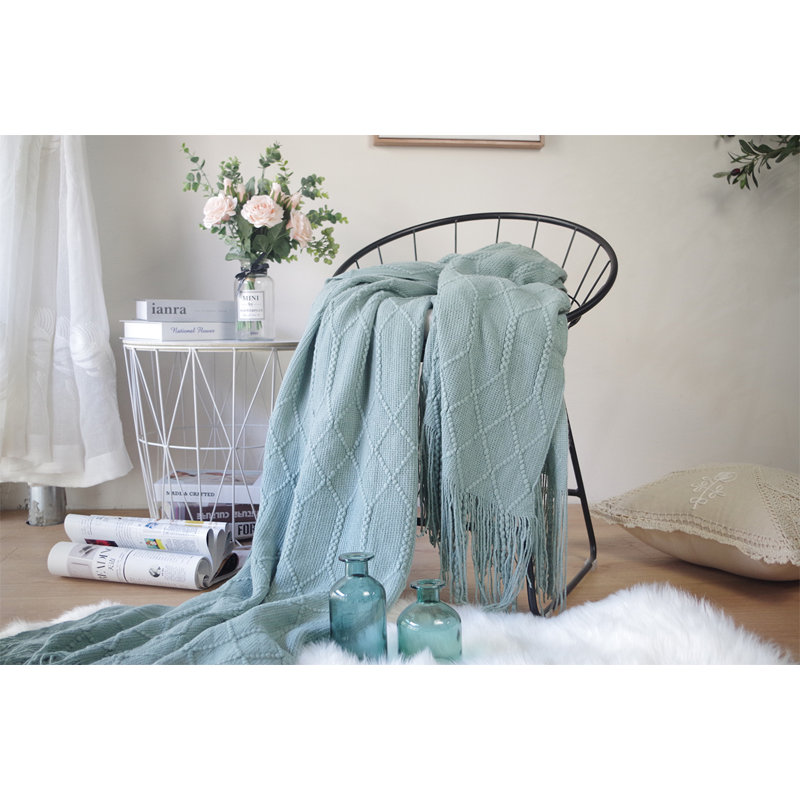 Irregular Rhombus Knitted Throw Blanket, Aqua
