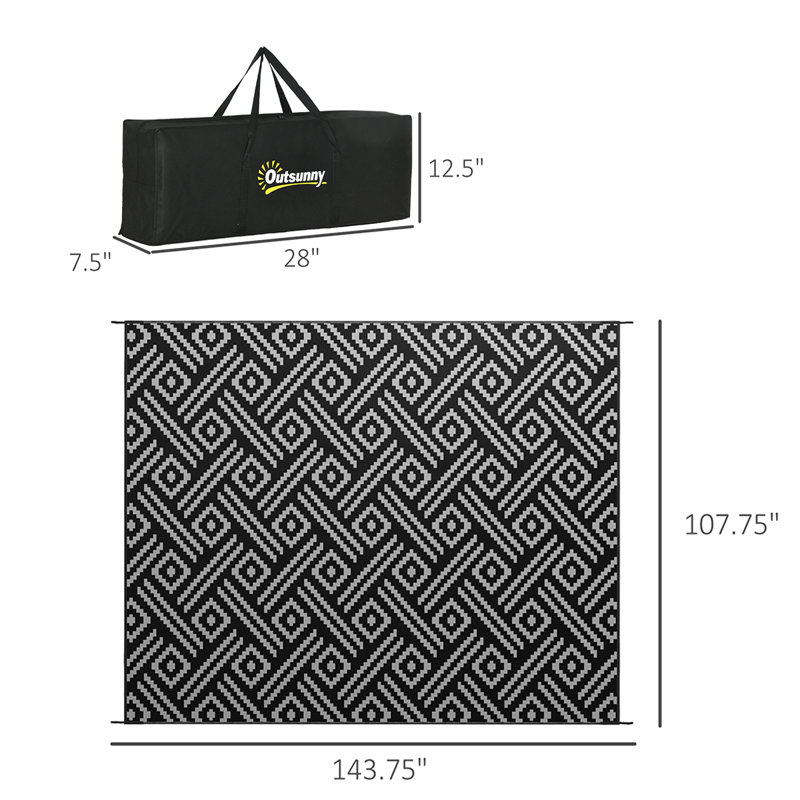 Reversible Waterproof Outdoor Rug - Portable RV Camping Mat With Carry Bag,  Rectangle 9' x 12'