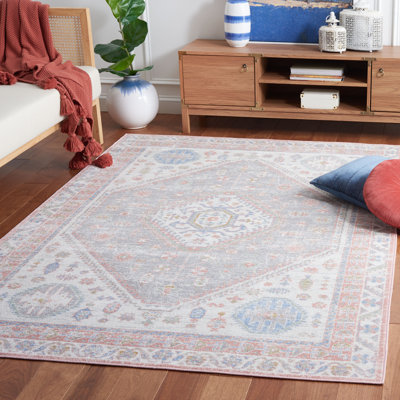 Bayside Oriental Machine Washable Non-Slip Area Rug in Pink & Beige