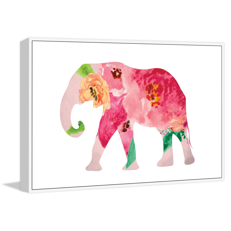 « floral éléphant »-impression, H 24 po x l 36 po x P 1,5 po, Toile tendue