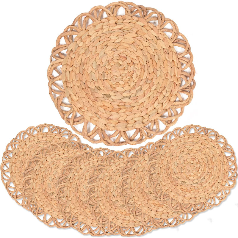 Ensemble de 6 napperons ronds tissés à la main Boho - Jacinthe d'eau naturelle