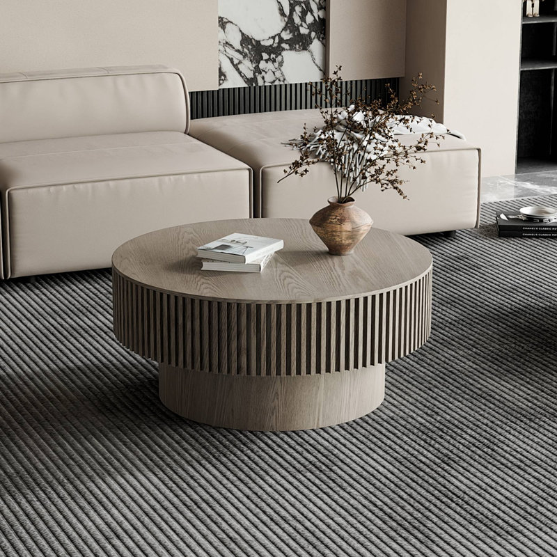 Table basse ronde en MDF avec rangement, H 14 po x L 31,5 po x l 31,5 po, Gris