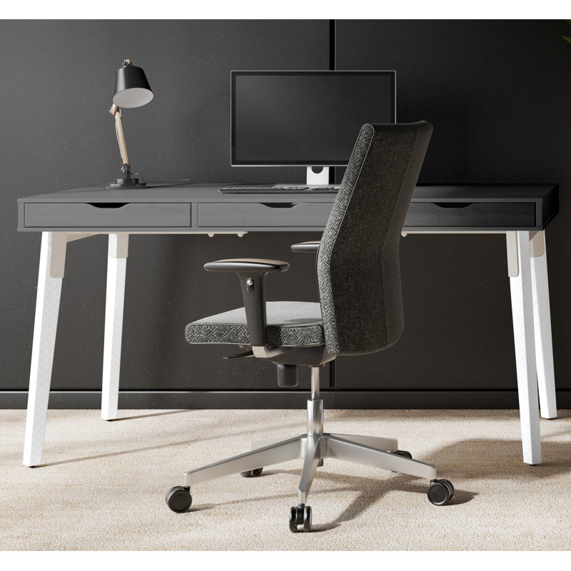 Kassandra Solid Wood Base Writing Desk, Anthracite, Pure White, 85cm H x 120cm W x 80cm D