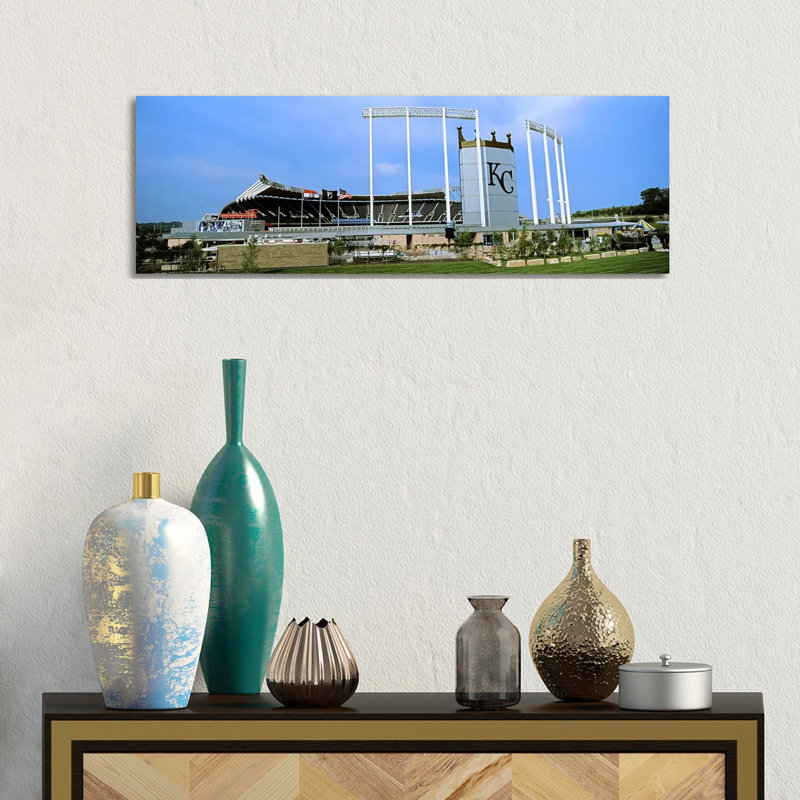 Baseball Stadium in a City, Kauffman Stadium, Kansas City, Missouri, USA 1 Piece Wrapped Canvas Panoramic Wall Art