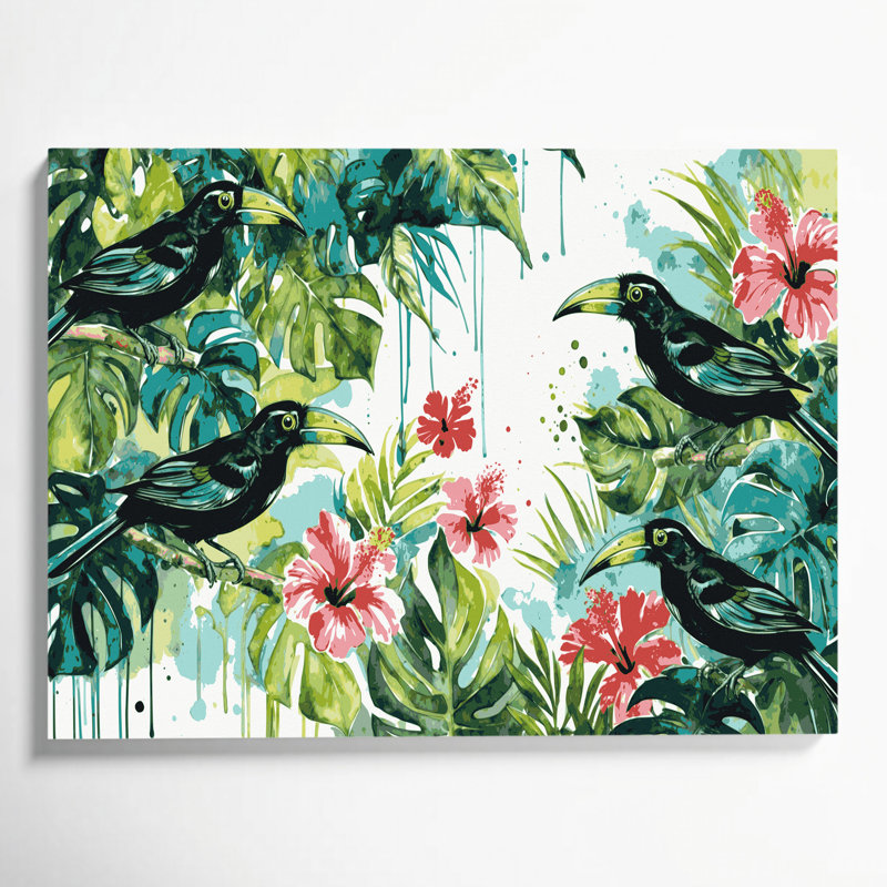 Hawaiian Mynah Birds, toile d'art beige, H 11 po x l 14 po