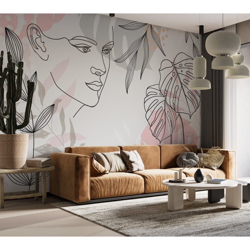 Murale abstraite pelez et collez - Dessin au trait sauvage, L 100 po x l 135 po