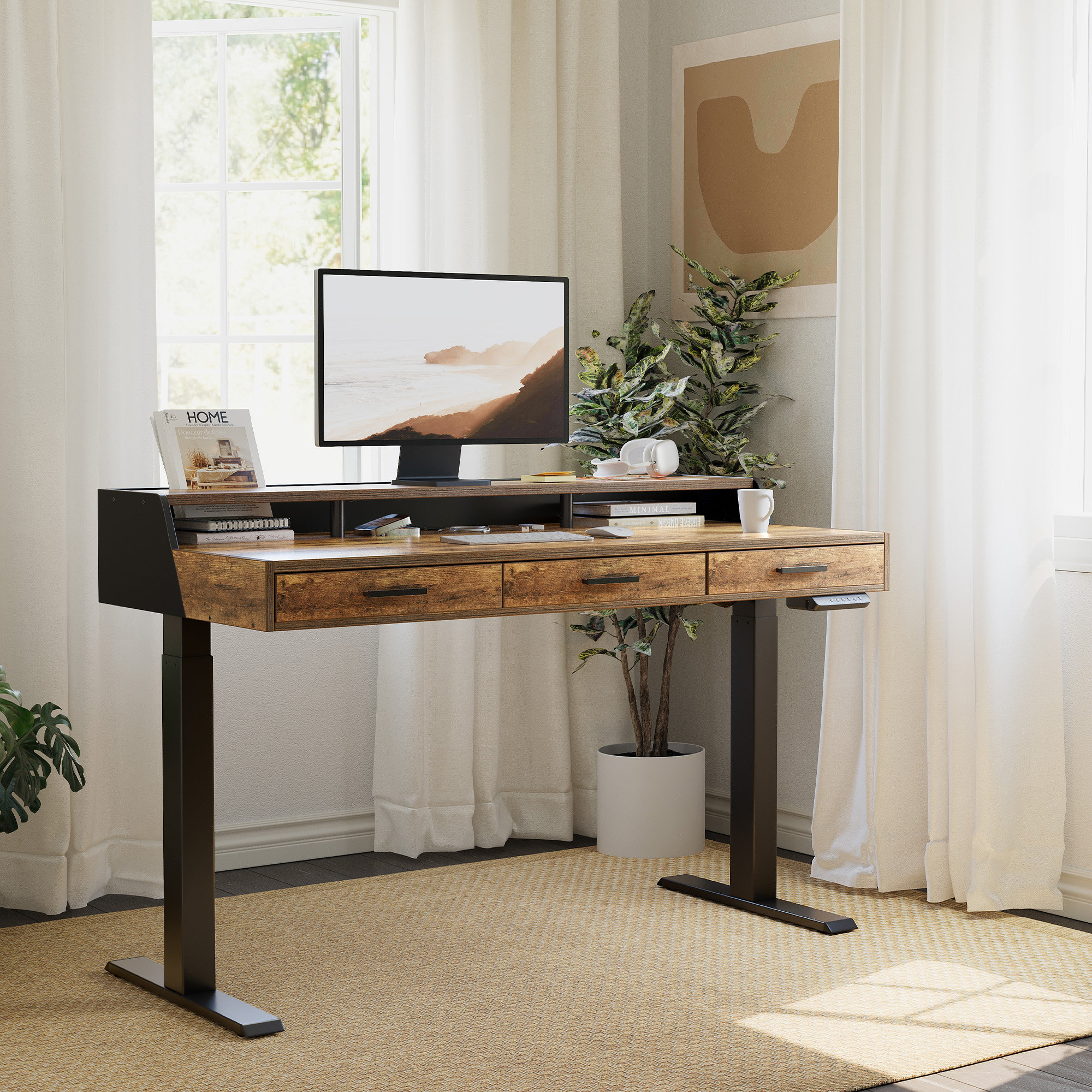 Walnut Desk Shelf & Monitor Stand Desk and Home Organisation Home Office  Storage and Wood Desk Accessories 