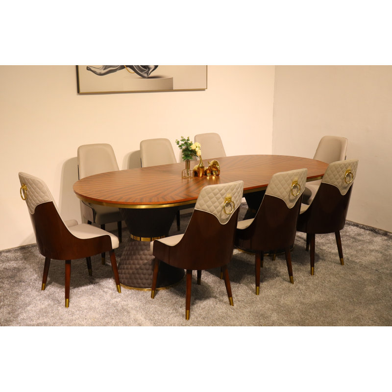 9 Pieces Vogue Lux Rectangular Dining Set, Gray