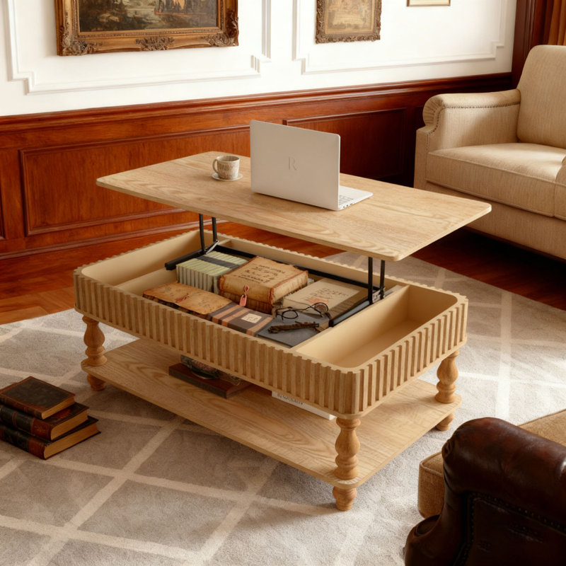 47.24" Lift Top Coffee Table with Storage, Natural Wood