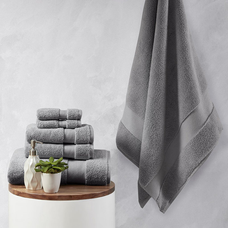 Gracie Mills Forrest Splendor  Cotton 6 Piece Towel Set, Charcoal 1000gsm