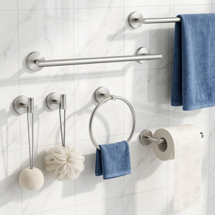 6-piece Wall Mounted Towel Rack Set, Stainless Steel Nickel Bathroom Accessories (Set of 6)