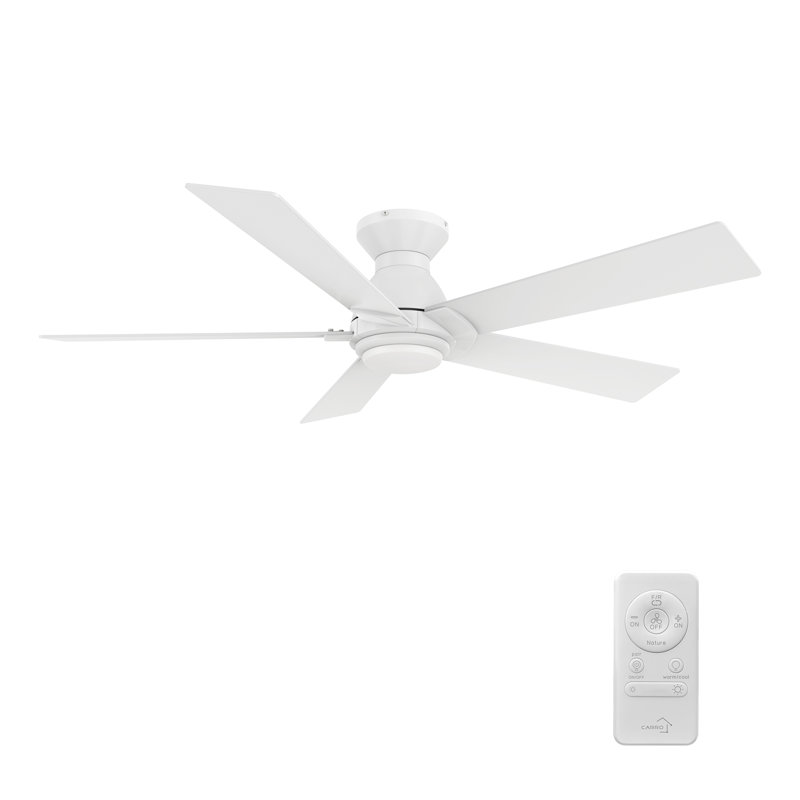 Ventilateur de plafond encastré à moteur à courant continu de 52 pouces avec lumière et télécommande, Blanc, Blanc