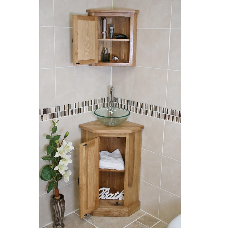 Crampton 390mm Single Bathroom Vanity with Vessel Glass Basin, Oak