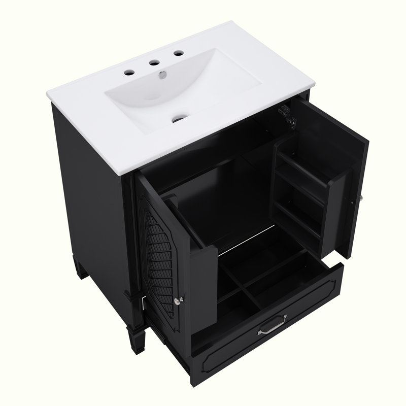 Bathroom Vanity with Sink, Cabinet with Drawers, Silver, Black