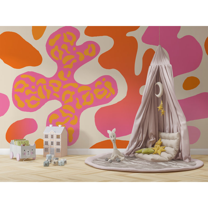 Papier peint rose et orange, L 75,96 po x l 114 po
