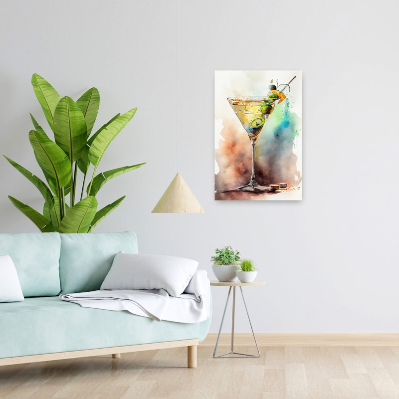 Vibrant Martini, peinture d'art mural contemporain, H 24 po x l 16 po